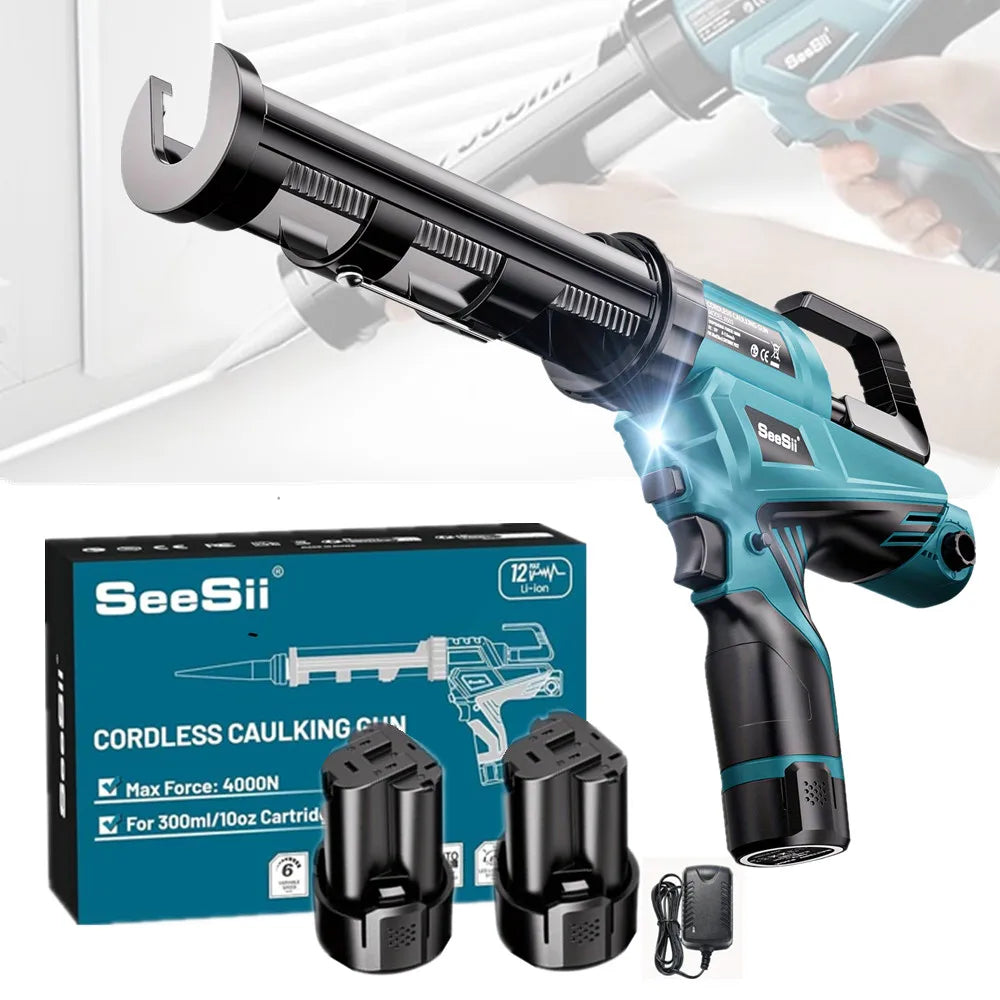 SEESII 6 Speeds Cordless Electric Glue Gun Glass Glue Caulking Gun Doors and Windows Electric Sewing Glue Tool With LED Light - ShoreCo.Shop