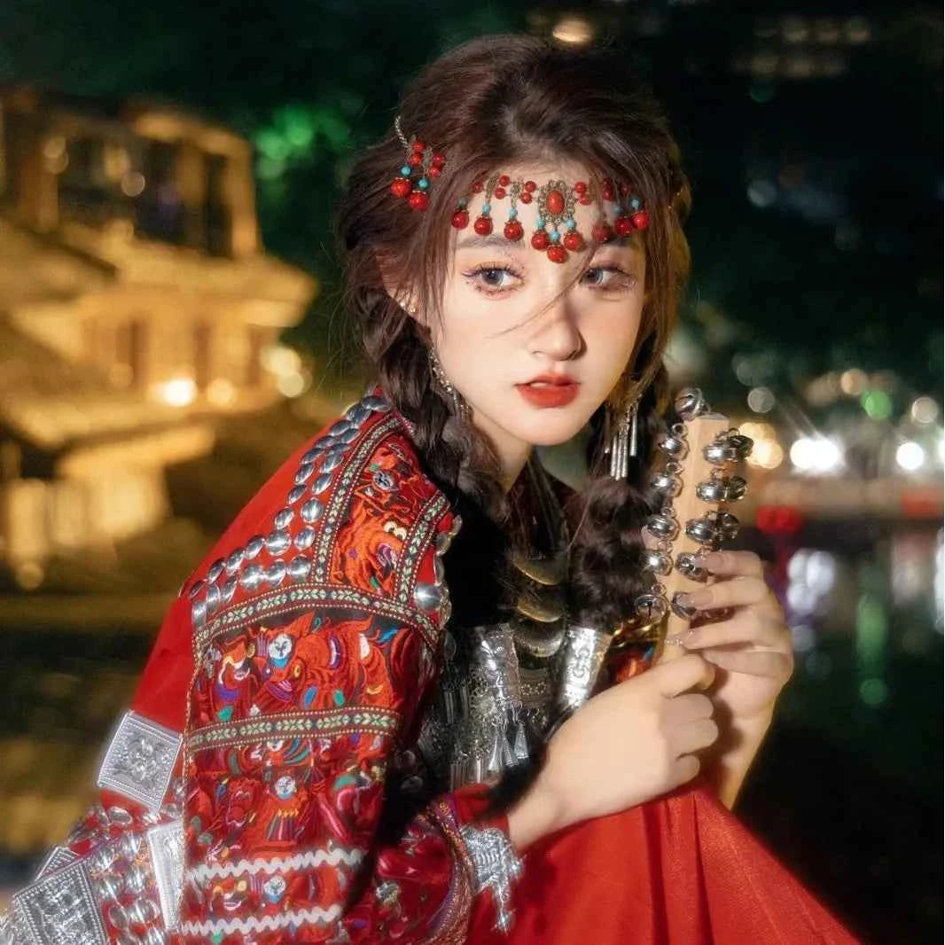 Retro Ethnic Exotic Style Headwear with Eyebrows Water Droplets Tassels Hair Strands Bohemian Headwear Accessories Jewelry