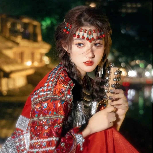 Retro Ethnic Exotic Style Headwear with Eyebrows Water Droplets Tassels Hair Strands Bohemian Headwear Accessories Jewelry
