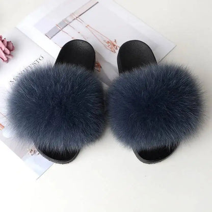 Summer Women Fur Slides Fluffy Furry Slippers Indoor Fuzzy Flip Flops Casual Outdoor Flat Ladies Fur Sandals Plush House Shoes - ShoreCo.Shop