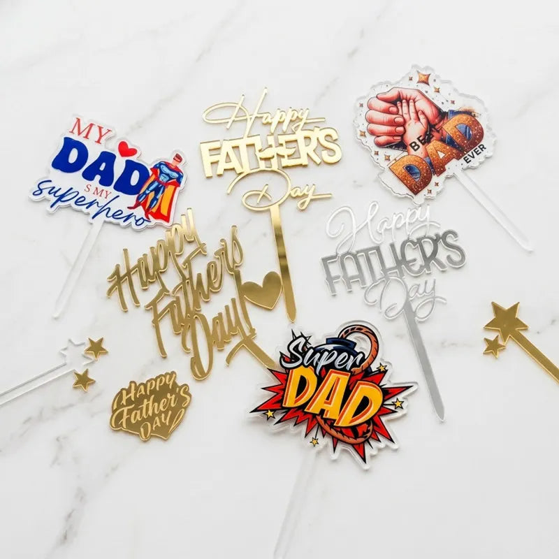 2026 Father's Day Birthday Cake Topper Decoration Gold Acrylic DAD Cake Flag Father's Day Party Cake Toppers Dessert Ornament    Your Coastal Marketplace | Shoreshopper.com