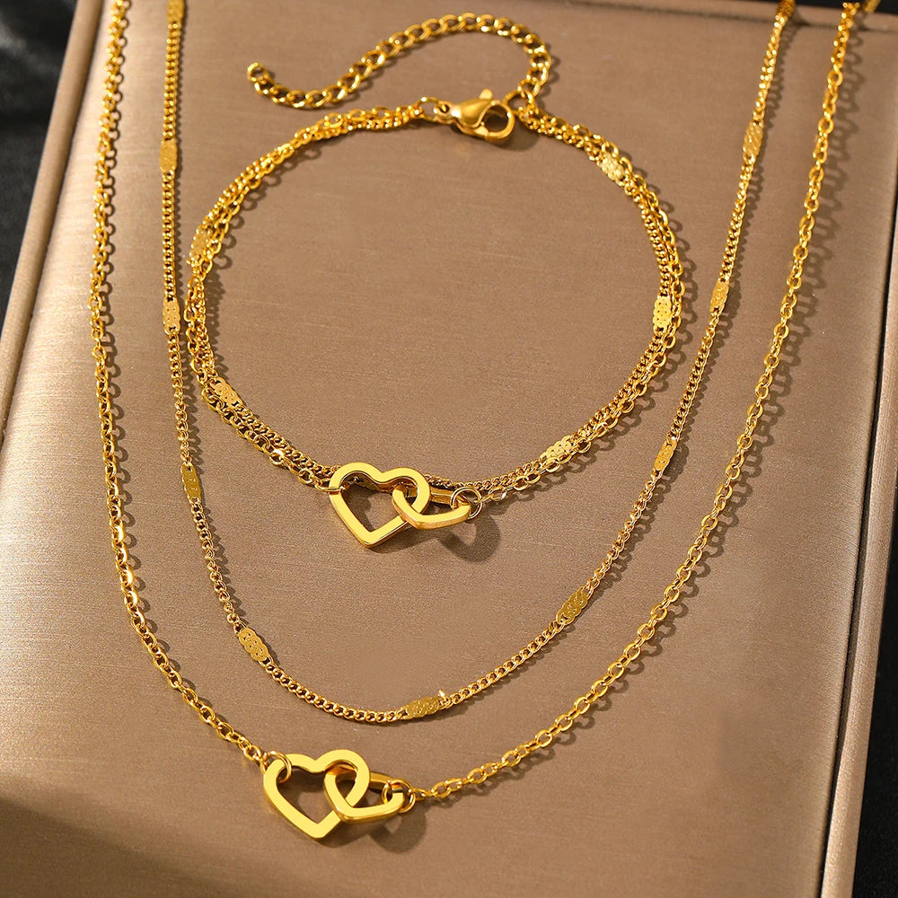 Stainless Steel Jewelry Sets High-end Atmosphere Love Bracelet Love Necklace Double Chain Design Jewelry Sets For Women Jewelry    Home Decor Supply | Online Retail | ShoreShopper.com