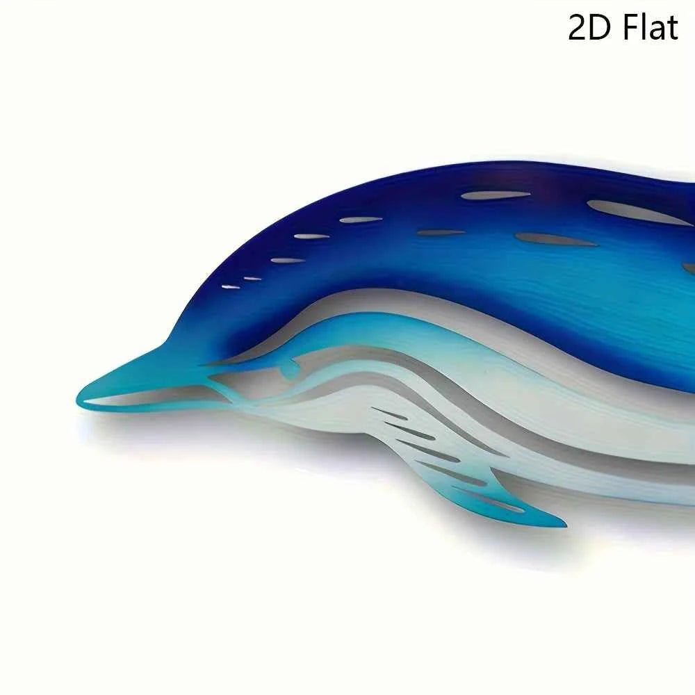 Metallic Blue Dolphin Wall Art - Marine Home Decor