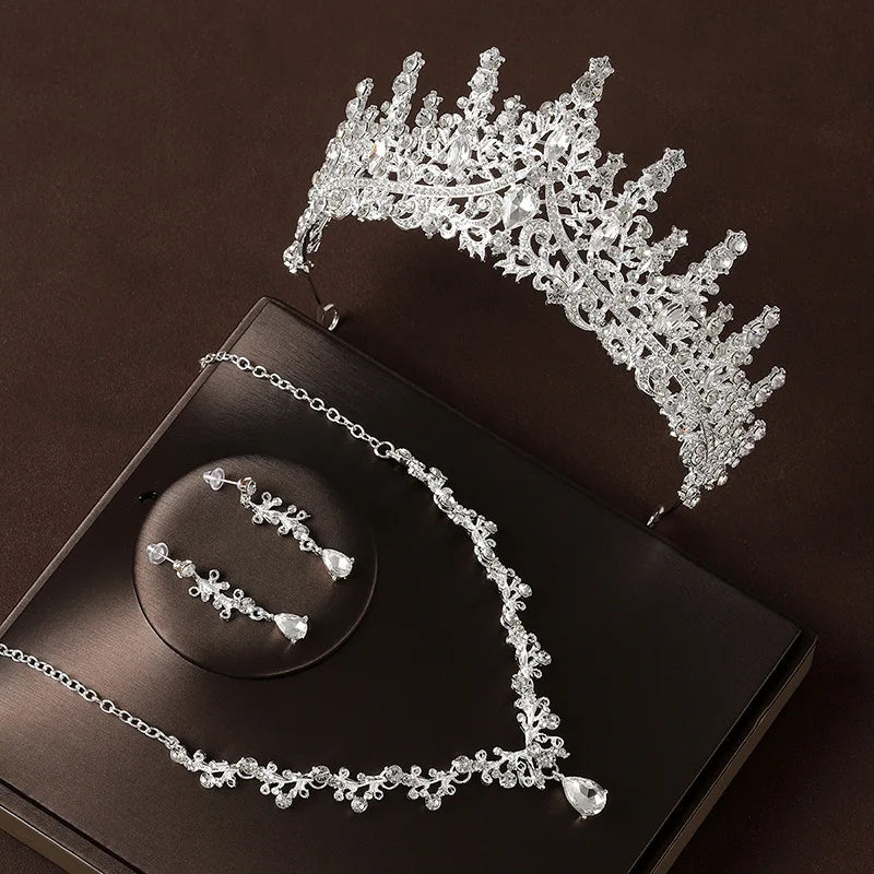 Bridal Wedding Jewelry 4-piece Set, Alloy Crystal Crown&Crystal Necklace&Earrings Women's Classic Wedding Tiaras    Home Decor Supply | Online Retail | ShoreShopper.com