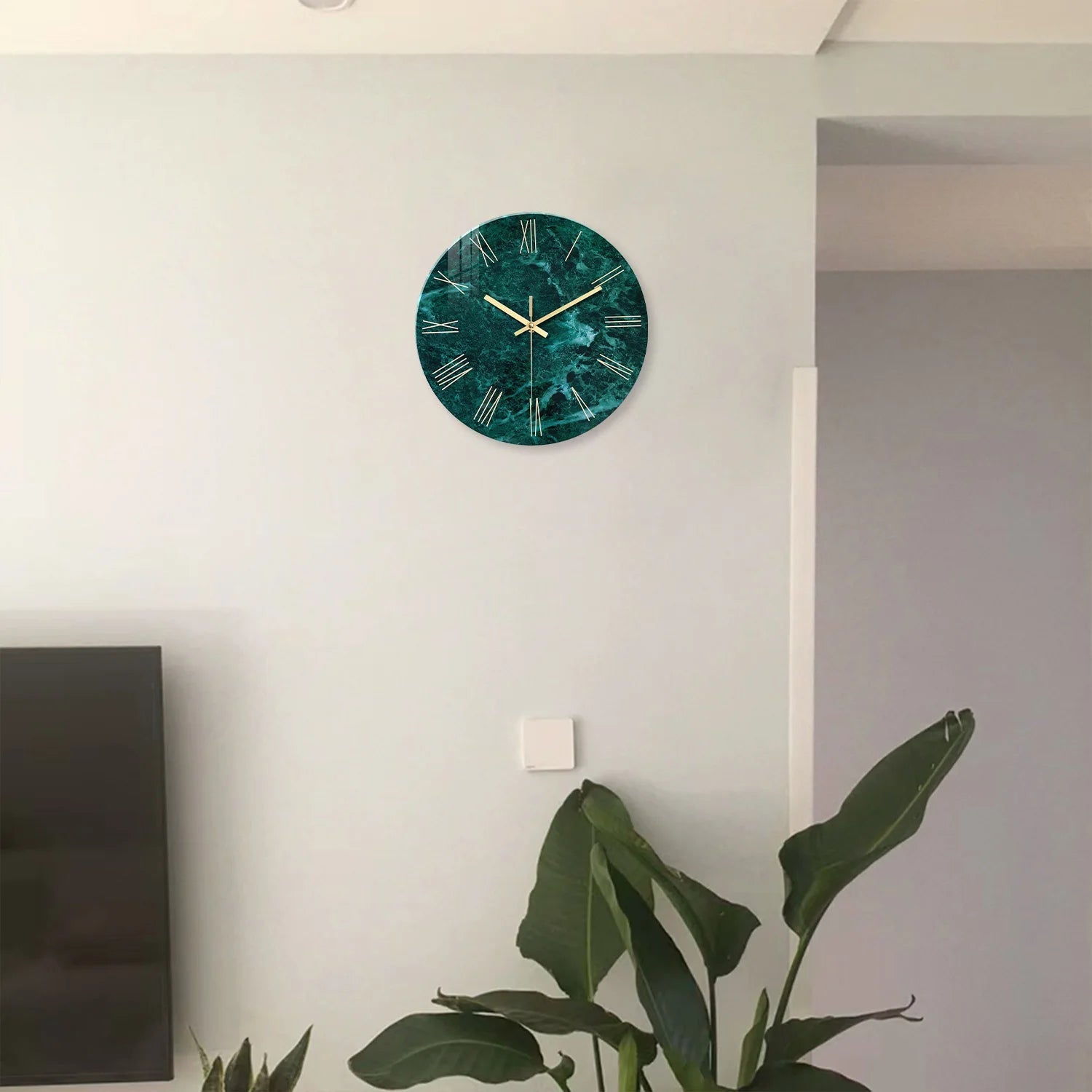 Creative Stylish Dark Green Marble Texture Pattern Tempered Glass Wall Clock Living Room Bedroom Kitchen Home Decoration Wall Clock Silent Quartz Clock Holiday Gift 12 Inches 14 Inches 16inch (Without Batteries)    Home Decor Supply | Online Retail | ShoreShopper.com