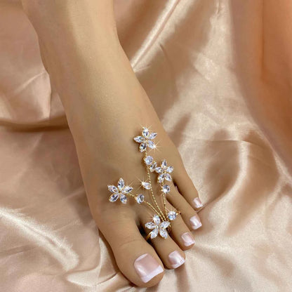 1cp Luxury Zircon Flower Women's Foot Ring Sexy Barefoot Beach Accessories
