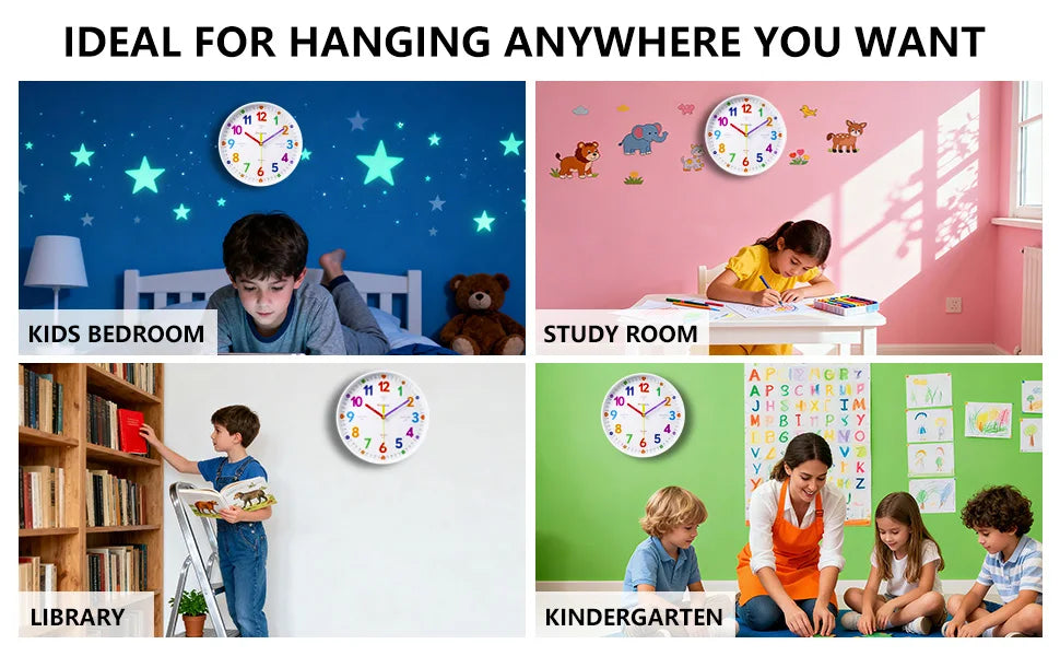 Early Education Wall Clock Colorful Number Kids Learning Time for School Classroom Bedrooms Silent Analog Clock 8/10/12 Inch    Home Decor Supply | Online Retail | ShoreShopper.com