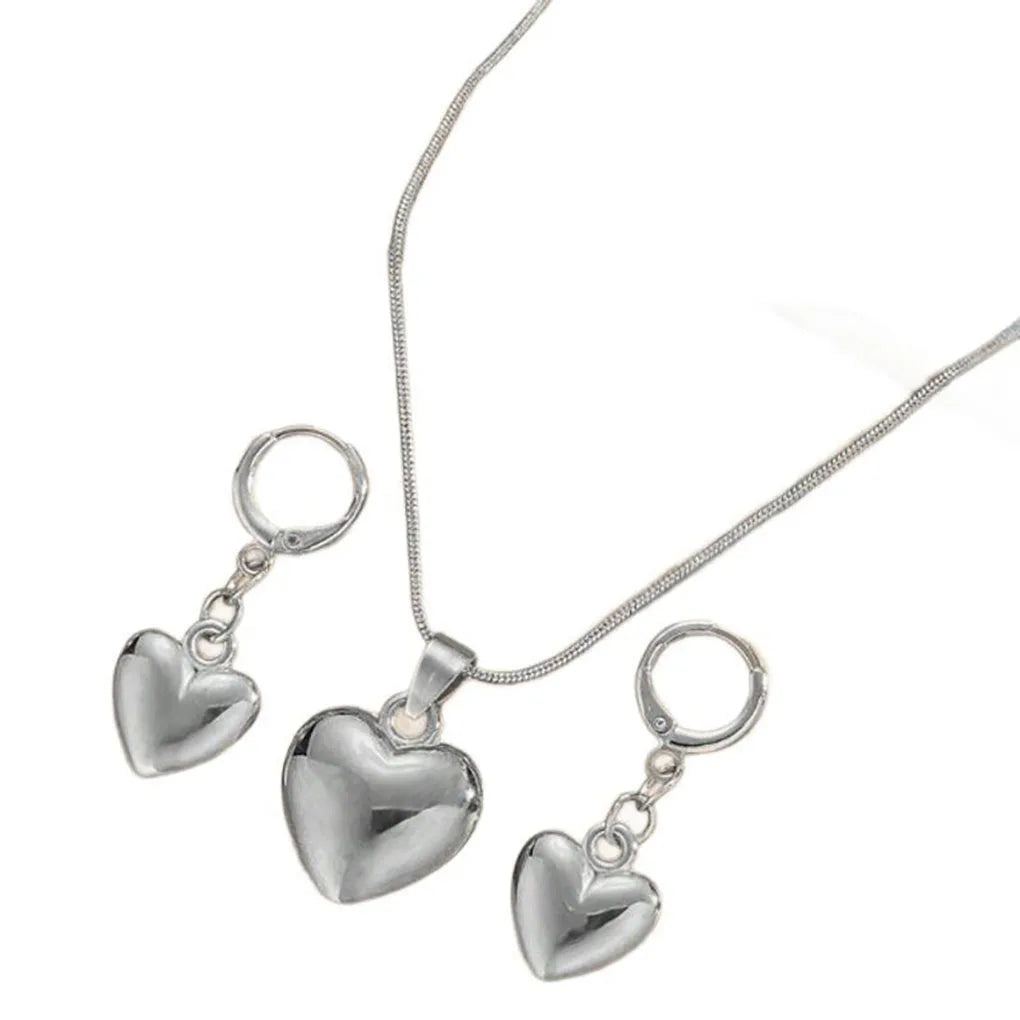 Glossy Gold Plated Metal Love Heart Dangle Earrings Necklace Jewelry Set for Women Simple Dainty Daily Wear Outfit Accessories    Home Decor Supply | Online Retail | ShoreShopper.com