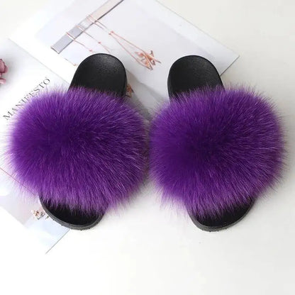 Summer Women Fur Slides Fluffy Furry Slippers Indoor Fuzzy Flip Flops Casual Outdoor Flat Ladies Fur Sandals Plush House Shoes - ShoreCo.Shop