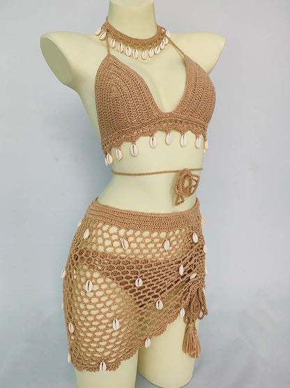 Women Beach Wear Swimsuit Cover-Ups Boho Summer See-Through Hollow Out Bandage High Waist Short Beach Skirt Crochet Knit Skirts    Your Coastal Marketplace | Shoreshopper.com