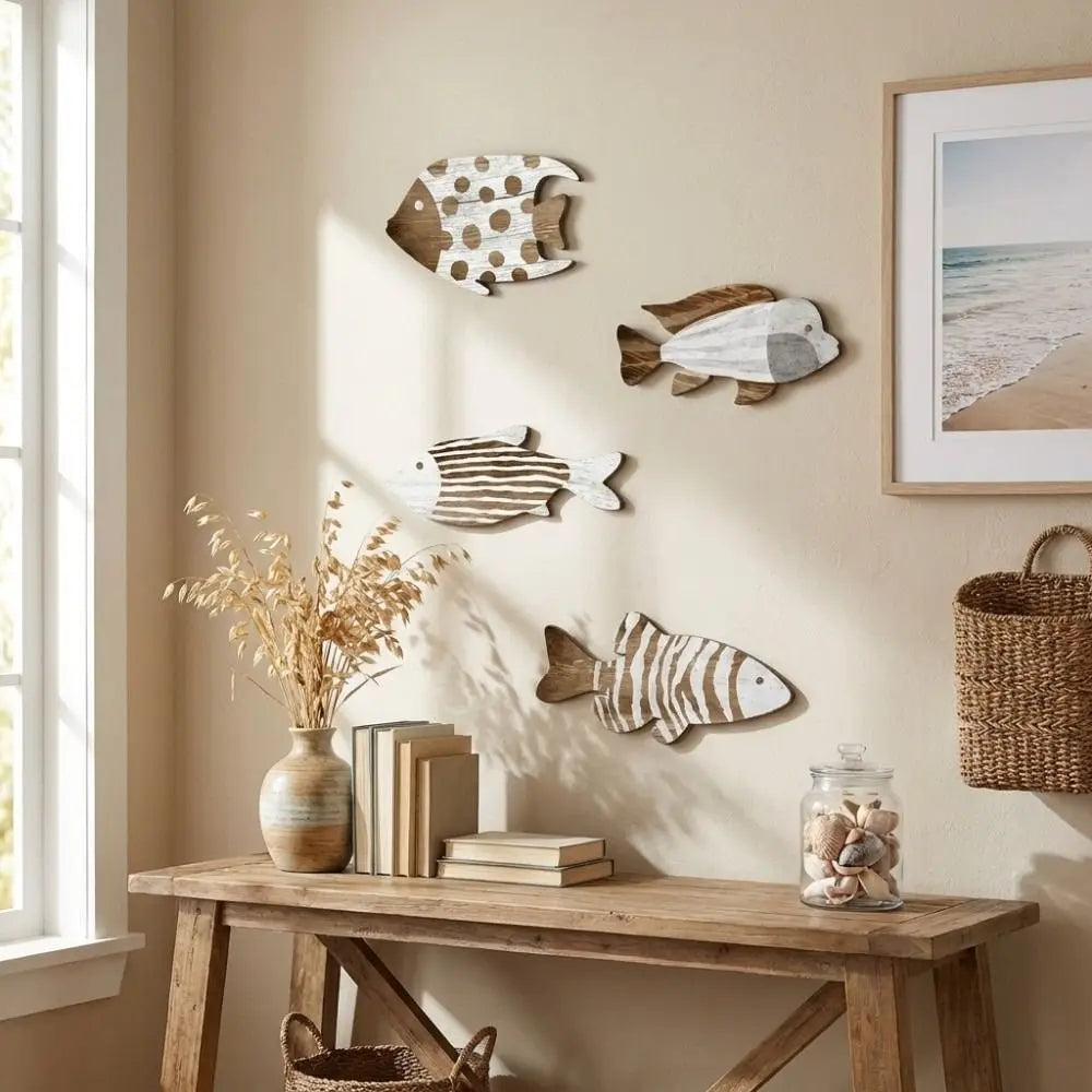 Marine Style Wooden Fish Wall Decor School of Fish Rustic Carving Fish Pendant Handcrafted Ocean Theme Nautical Wall Art    Your Coastal Marketplace | Shoreshopper.com