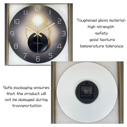 Light Luxury Simple Light and Shadow Flat Pattern Tempered Glass Wall Clock Living Room Bedroom Kitchen Home Decoration Wall Clock Silent Quartz Clock Holiday Gift 12 Inches 14 Inches 16inch (Without Batteries)    Home Decor Supply | Online Retail | ShoreShopper.com