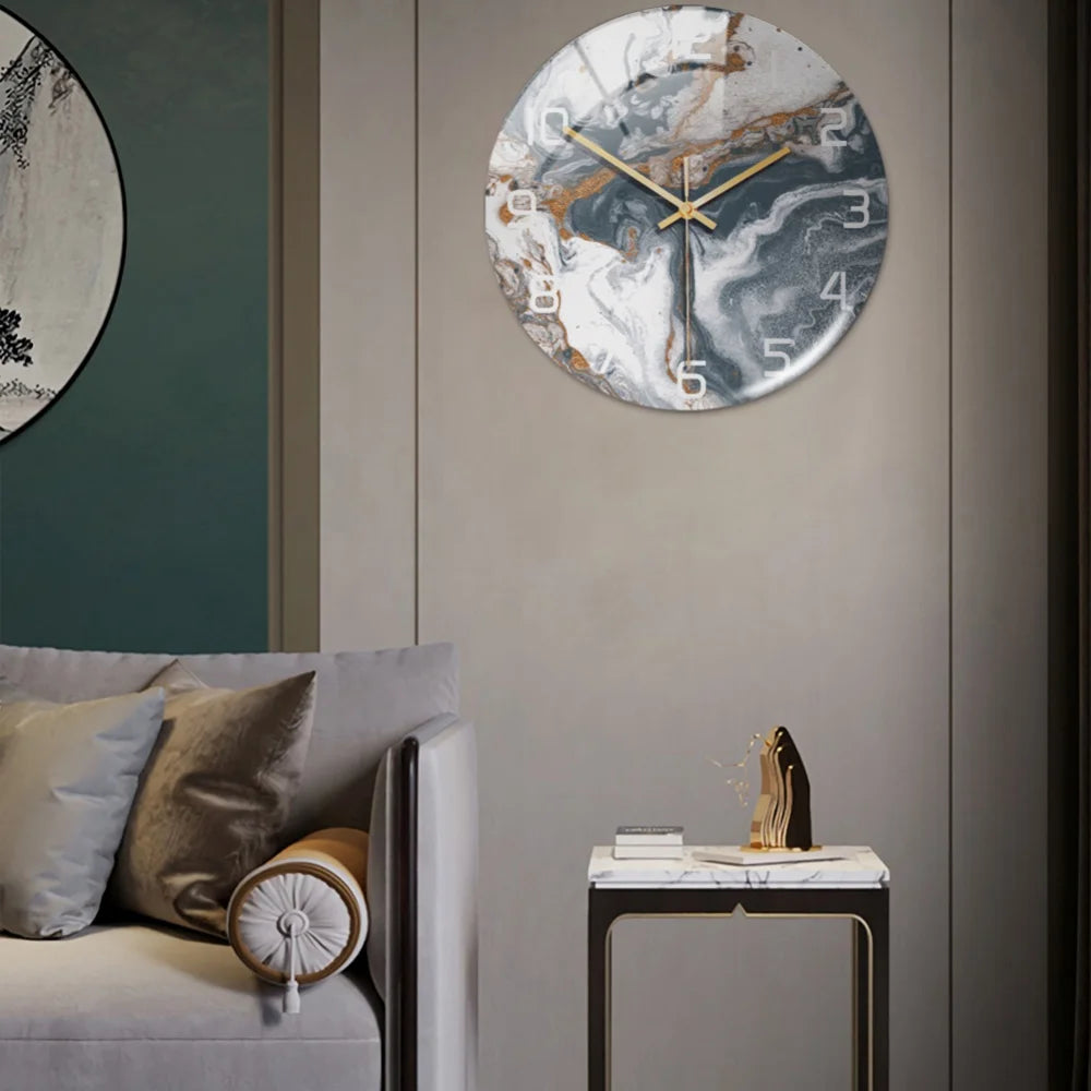 Black Gold Marble Metal Needle Modern Acrylic Round Clock 12"    Home Decor Supply | Online Retail | ShoreShopper.com
