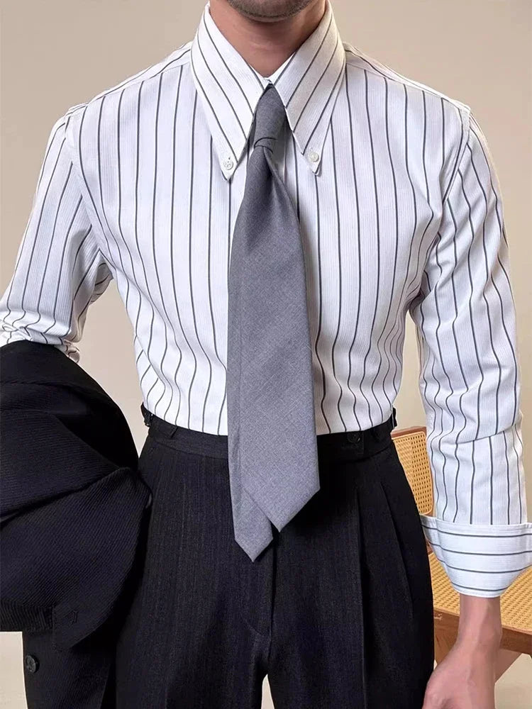 Vintage Striped Printed Slim Shirts Mens Casual Long Sleeve Lapel Buttoned Shirt 2025 Spring Fall Mens Shirt Naple Style Clothes    Home Decor Supply | Online Retail | ShoreShopper.com