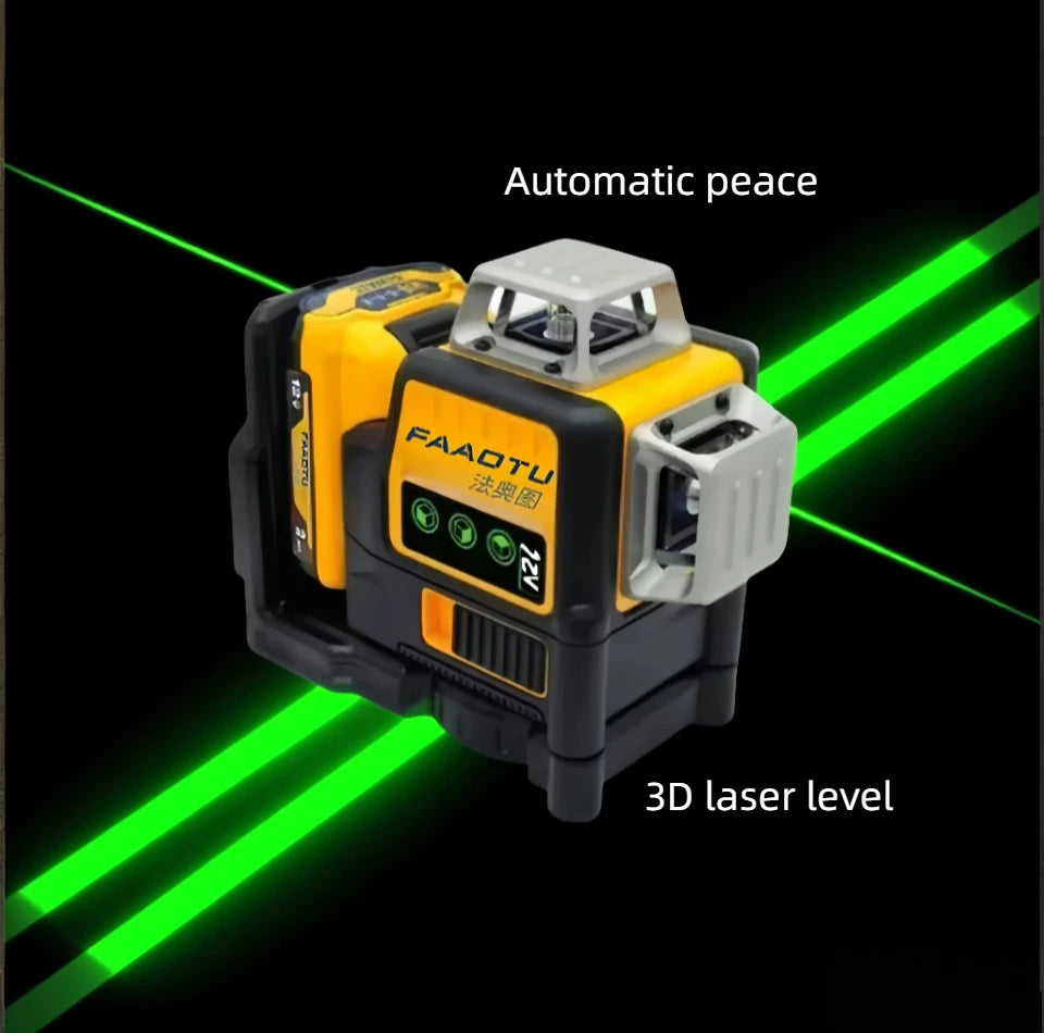 FAAOTU DW089LG 12 Lines 3 Sides 360 Degree Vertical 12V Lithium Battery Laser Level Horizontal Green Meter Outdoor - ShoreCo.Shop