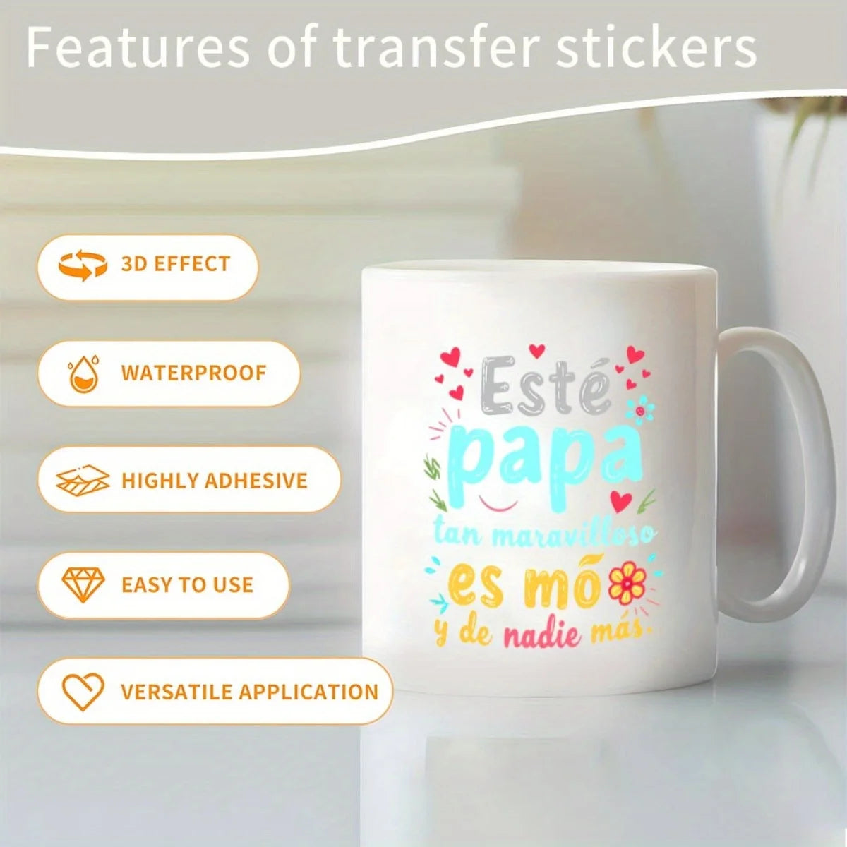24Pcs/Set Father's Day Quotes Spanish DIY Glass Jars Wrap Stickers Coffee Cups UV DTF Transfers Decor Sticker On Mugs