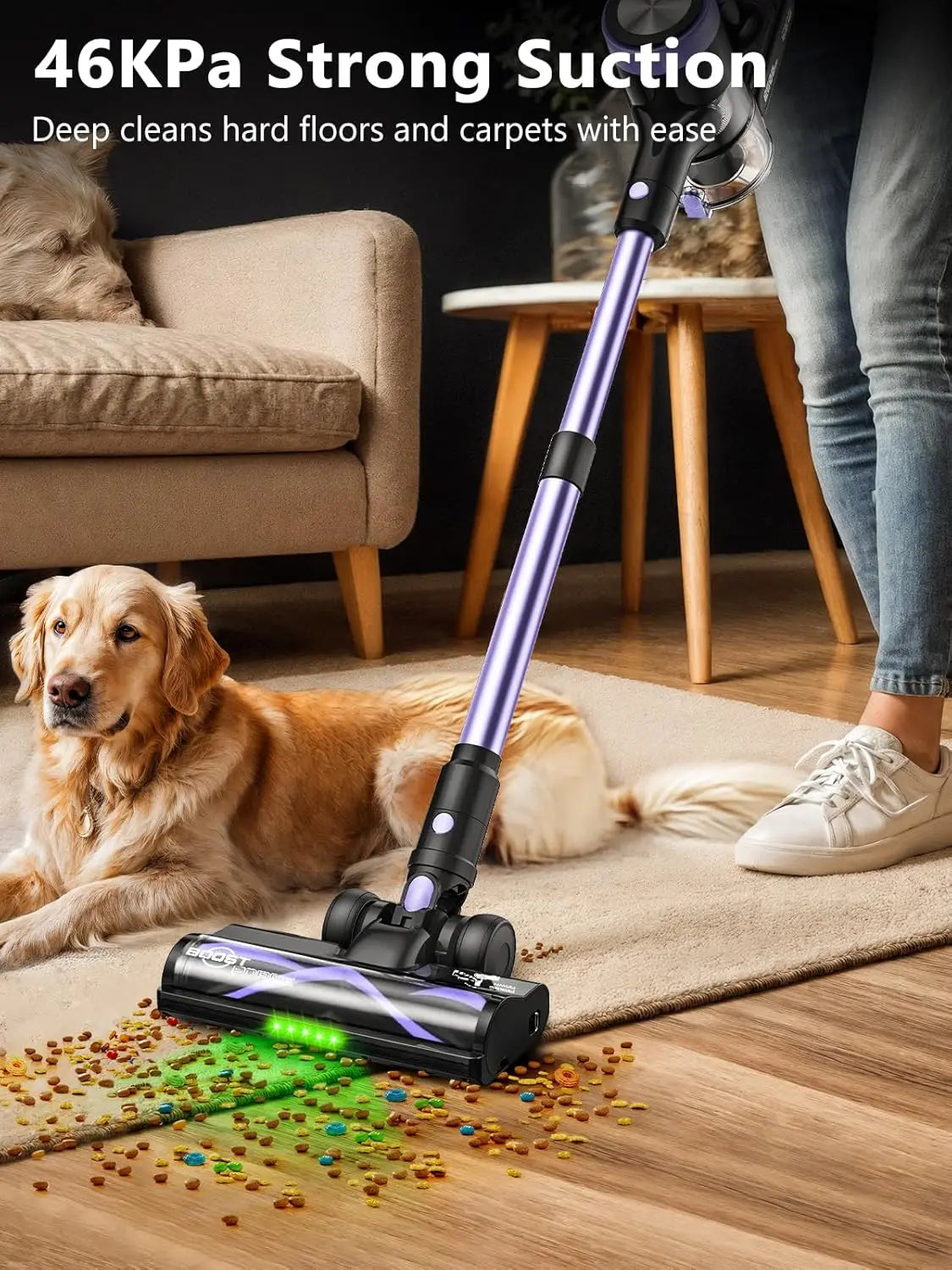 CordlVacuum Cleaner, 46KPa/500W Stick Vacuum with 55 Mins Runtime, Self-Standing Vacuum Cleaner for Home, LED Display, Anti - ShoreCo.Shop