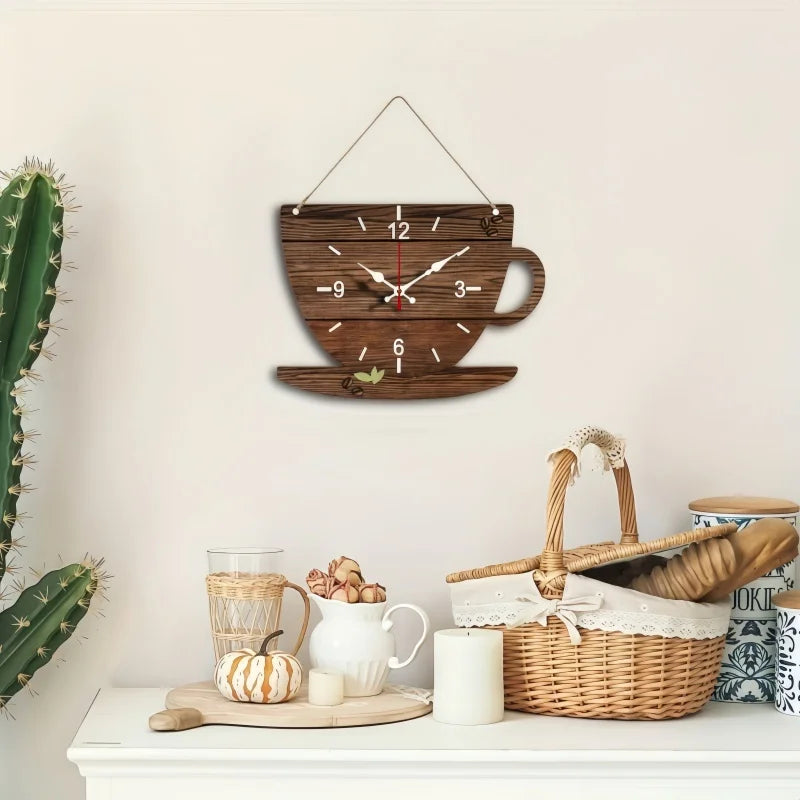 Coffee Cup Shaped Wooden Silent Hanging Wall Clock,Wood Grain Design Suitable For Living Room,Study Room,Bedroom,Home Decoration    Home Decor Supply | Online Retail | ShoreShopper.com