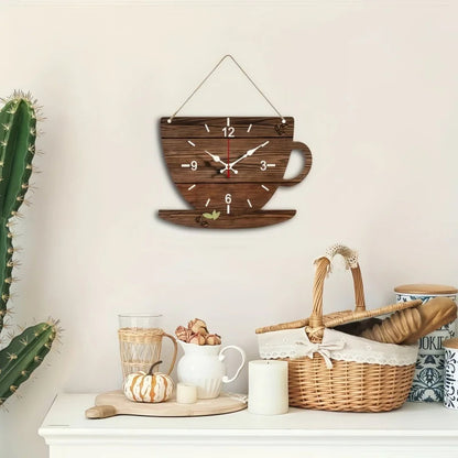 Coffee Cup Shaped Wooden Silent Hanging Wall Clock,Wood Grain Design Suitable For Living Room,Study Room,Bedroom,Home Decoration    Home Decor Supply | Online Retail | ShoreShopper.com
