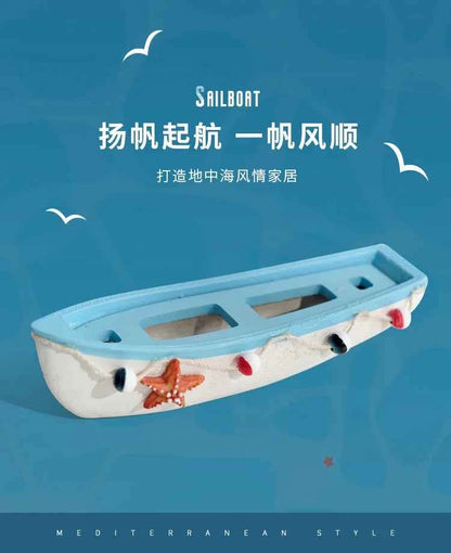 Mediterranean Wooden Boat Ornament Crafts Children's Room Office Home Decoration Wooden Sea Theme Home Decor