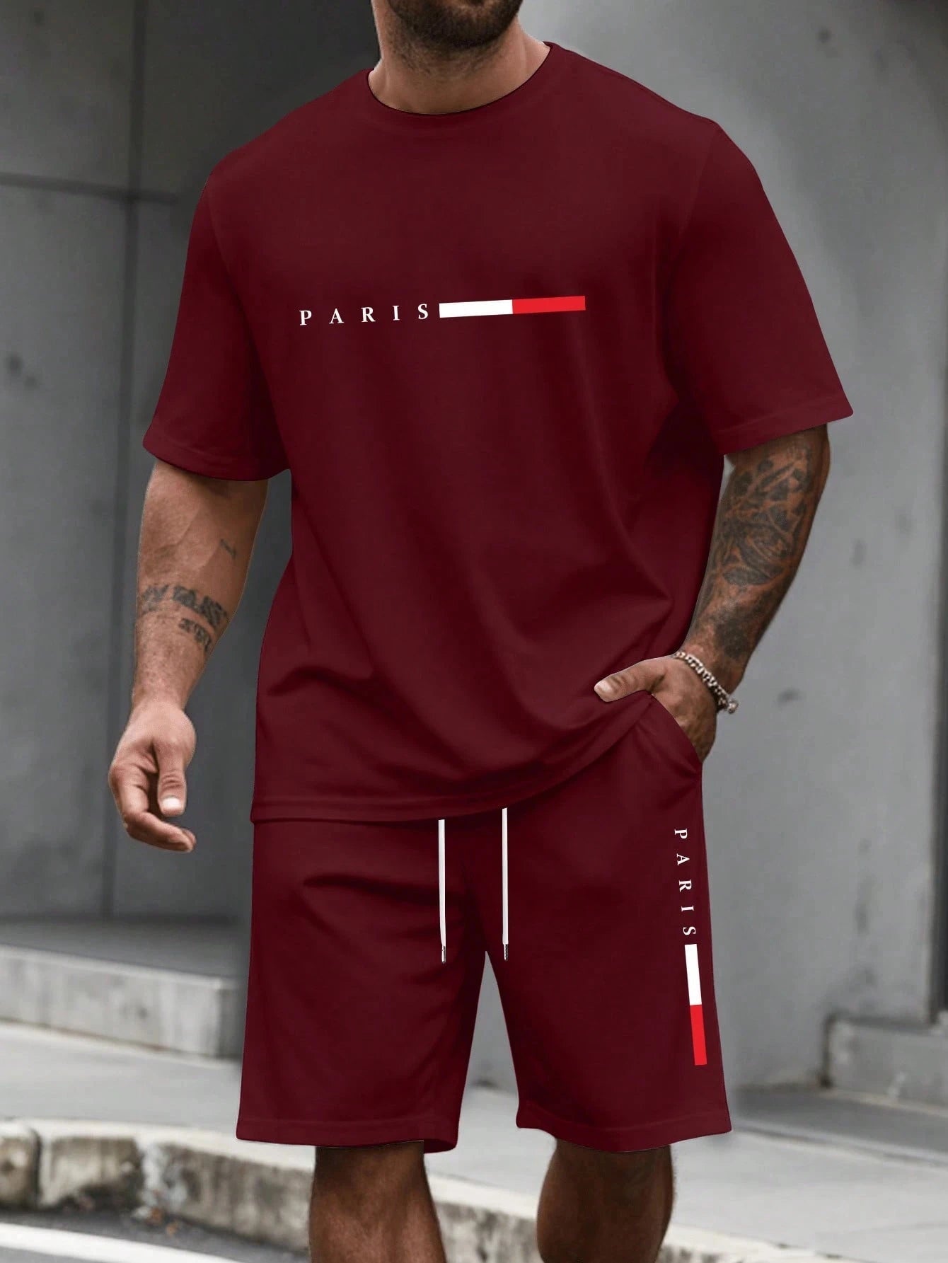 Paris Letter Print Men Spring and Summer Two Pieces Set Casual Round Neck Short Sleeve T-shirt Shorts Sport Suit Print Clothing    Home Decor Supply | Online Retail | ShoreShopper.com
