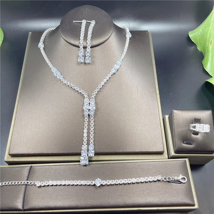 Fashion Crystal Bridal Jewelry Sets Silver Color Geometric Choker Necklace Earrings Bracelet Ring Four-piece Wedding Jewelry Set    Home Decor Supply | Online Retail | ShoreShopper.com