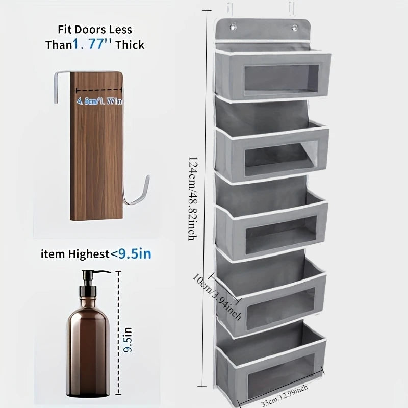 5-Shelf Hanging Storage Organizer - Behind Door, Anti-Tilt, 5 Large Capacity Pockets, Suitable for Bedroom, Bathroom    Home Decor Supply | Online Retail | ShoreShopper.com