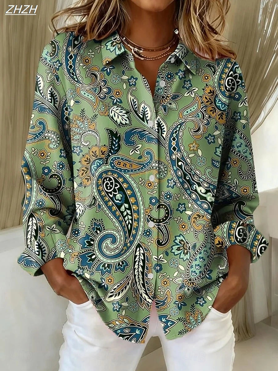Women's Shirt Blouse Paisley Elegant Stylish Modern Long Sleeve Shirt Collar Regular Tops Work Print Summer Spring Fall Winter    Your Coastal Marketplace | Shoreshopper.com
