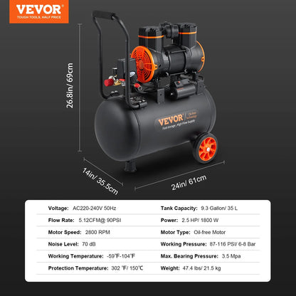 VEVOR Silent Air Compressor 900W 1450W 1800W Quiet Oil-free Portable Air Pump for Home Repair Tire Inflation Whisper Compressor    Home Decor Supply | Online Retail | ShoreShopper.com