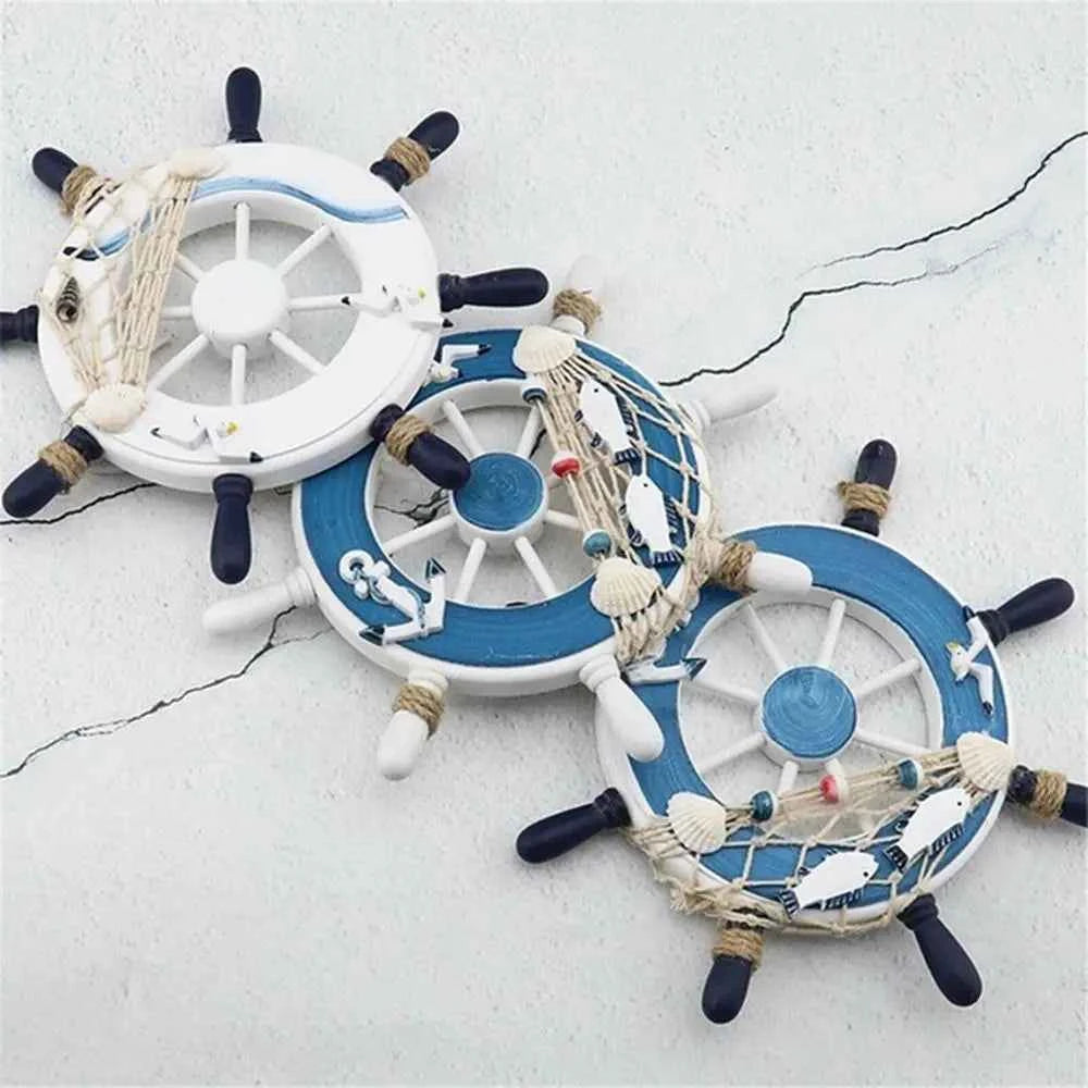 Marine Style Wood Ship Wheel Boat Steering Rudder Mediterranean Ornament Nautical Theme Birthday Party Kids Home Decorations