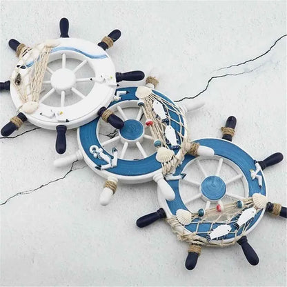Marine Style Wood Ship Wheel Boat Steering Rudder Mediterranean Ornament Nautical Theme Birthday Party Kids Home Decorations