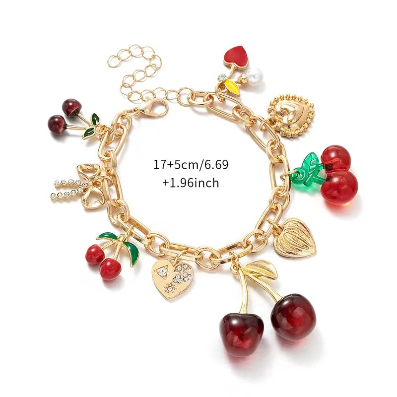 Cherry Jewelry (Ring/Bracelet Optional) - Gold Tone Crystal Charm Adjustable Cute Y2K Jewelry Accessory Daily Party Holiday Gift    Home Decor Supply | Online Retail | ShoreShopper.com