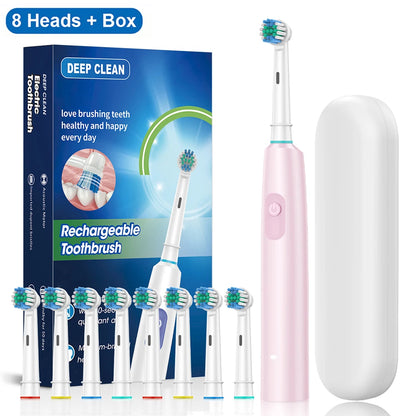 Electric Toothbrush Rotary Rechargeable Electric Toothbrush for Adults Rotating Electric Toothbrushes with 8 Soft Brush Heads - ShoreCo.Shop