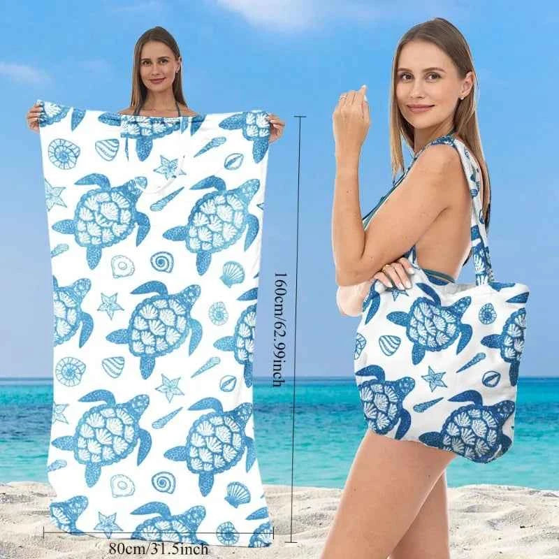 Beach Towel For Seaside Multifunctional Printed Sports Towel Shoulder Crossbody Bag 2 In 1 Portable Travel Beach Accessories