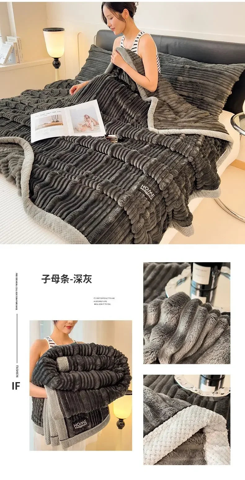 New Rabbit Plush Winter Thick Warm Coral Fleece Blanket Solid Color Double-Sided Cover Blanket Suitable Bedroom Supplies    Your Coastal Marketplace | Shoreshopper.com