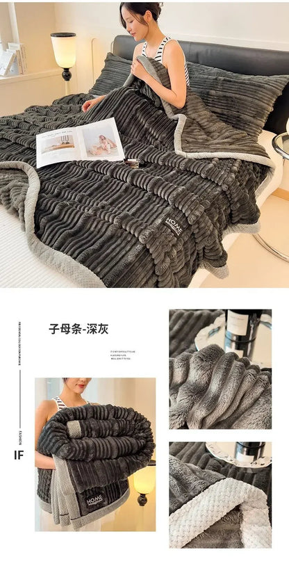 New Rabbit Plush Winter Thick Warm Coral Fleece Blanket Solid Color Double-Sided Cover Blanket Suitable Bedroom Supplies    Your Coastal Marketplace | Shoreshopper.com