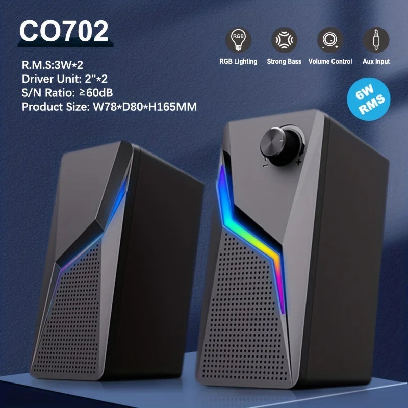 Computer Gaming Speakers PC Sound Box HIFI Stereo Microphone USB Wired With LED RGB Lighting Strong Bass 2.0 Loudspeaker    Home Decor Supply | Online Retail | ShoreShopper.com