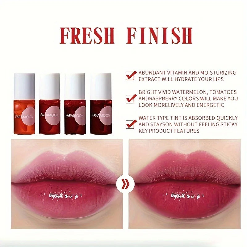 4 color Fruity Lip Tint Water Gloss Tint,Moisturizing Waterproof Liquid Lipstick, Non-Stick,High Pigment,Long-Lasting Colors - ShoreCo.Shop