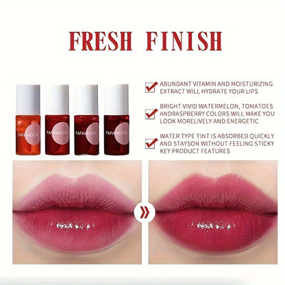 4 color Fruity Lip Tint Water Gloss Tint,Moisturizing Waterproof Liquid Lipstick, Non-Stick,High Pigment,Long-Lasting Colors - ShoreCo.Shop