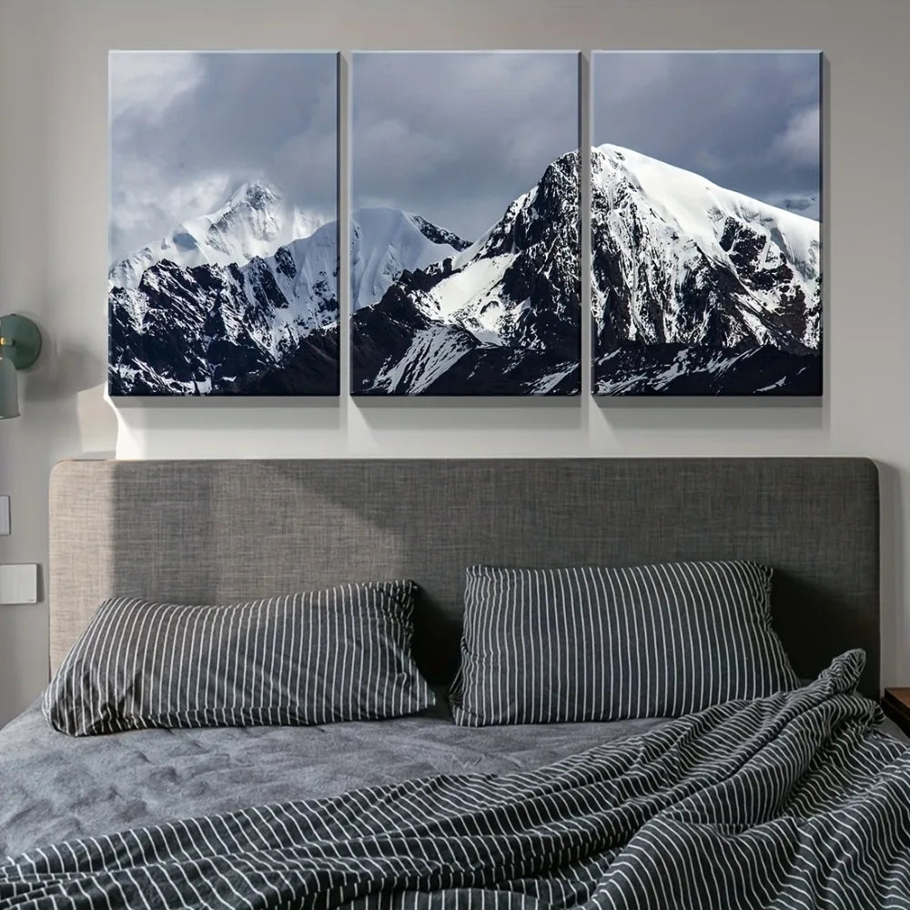 3 Panel Canvas Wall Art - Snow Mountain HD Modern Home decor, living room home decor,1.5 inch chunky wood frame    Home Decor Supply | Online Retail | ShoreShopper.com