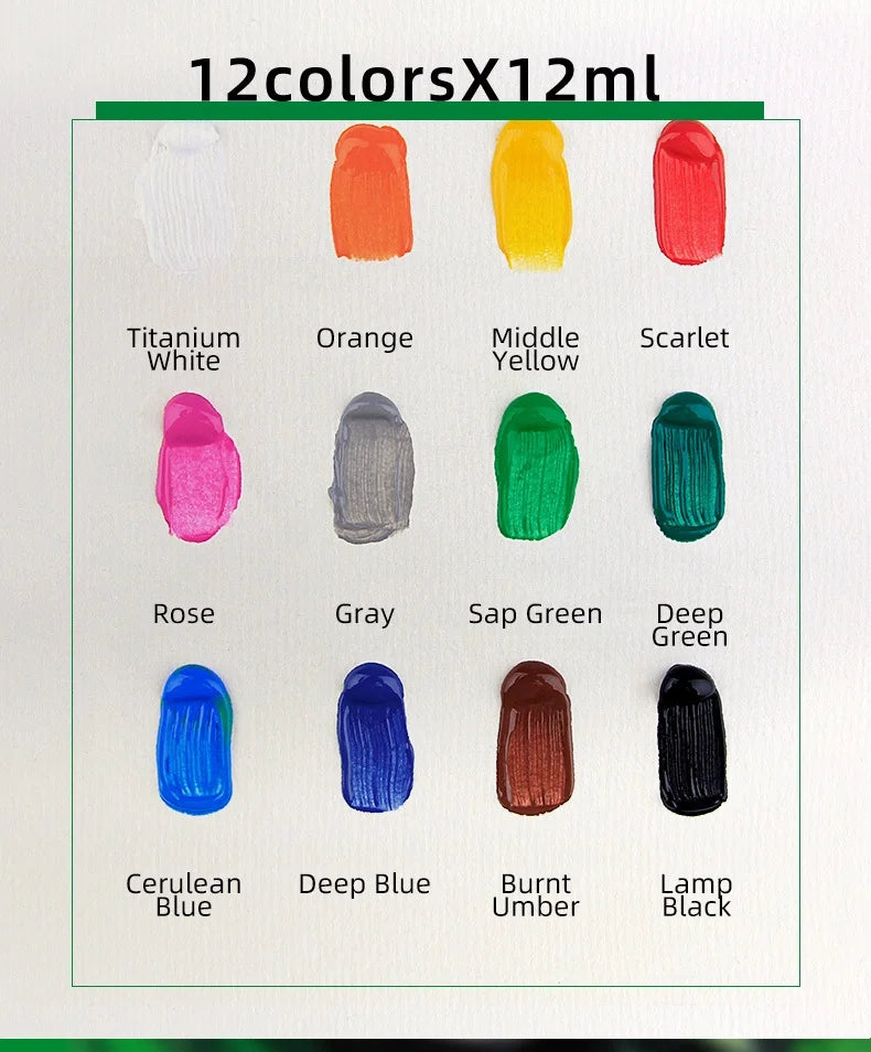 12Color Acrylic Paint Set 12ml Tubes Waterproof Art Supplies for Beginner Artists DIY Painting on Canvas Wall Art Craft Projects    Home Decor Supply | Online Retail | ShoreShopper.com