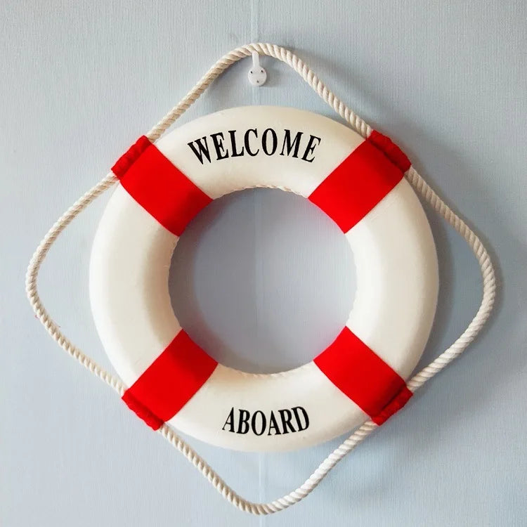 Mediterranean Style Welcome Decorative Red Blue Life Buoy Marine Beach Wall Hanging Decor Home Living Roome Decoration Crafts    Your Coastal Marketplace | Shoreshopper.com