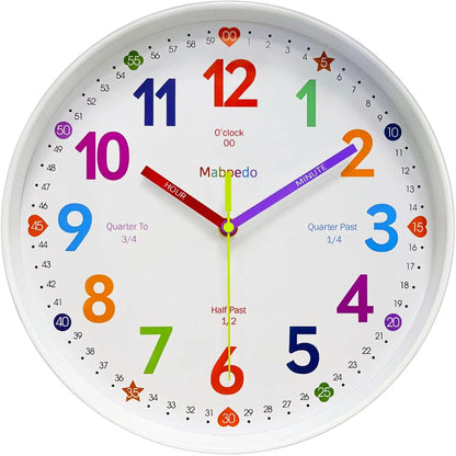 Early Education Wall Clock Colorful Number Kids Learning Time for School Classroom Bedrooms Silent Analog Clock 8/10/12 Inch    Home Decor Supply | Online Retail | ShoreShopper.com