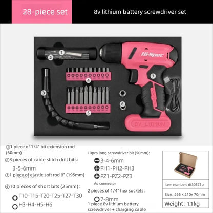 Hi-Spec 92-Piece Pink Home Tool Box Set, Multi-Function Hand Repair Kit with Hammer Cordless Power Drill Combo for Household DIY - ShoreCo.Shop