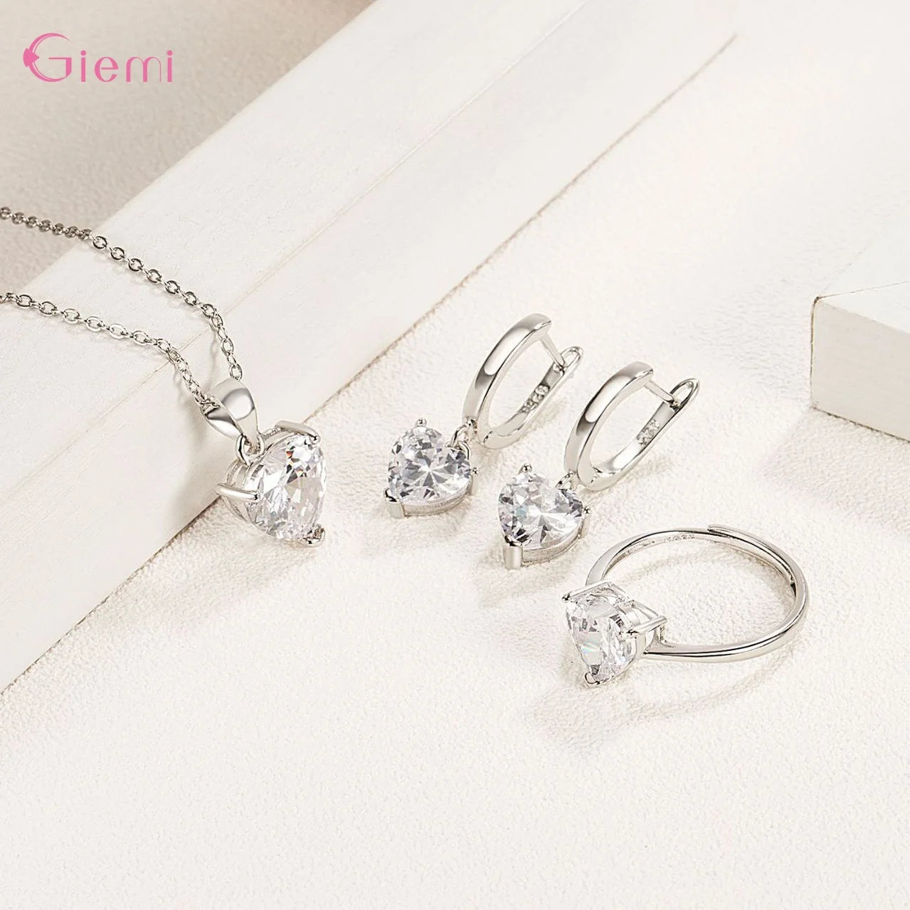 Top Fashion 925 Silver Jewelry Sets Shiny Crystal Gifts Suit For Women Girls Pendant Necklace Earrings Rings Hot Sale    Home Decor Supply | Online Retail | ShoreShopper.com
