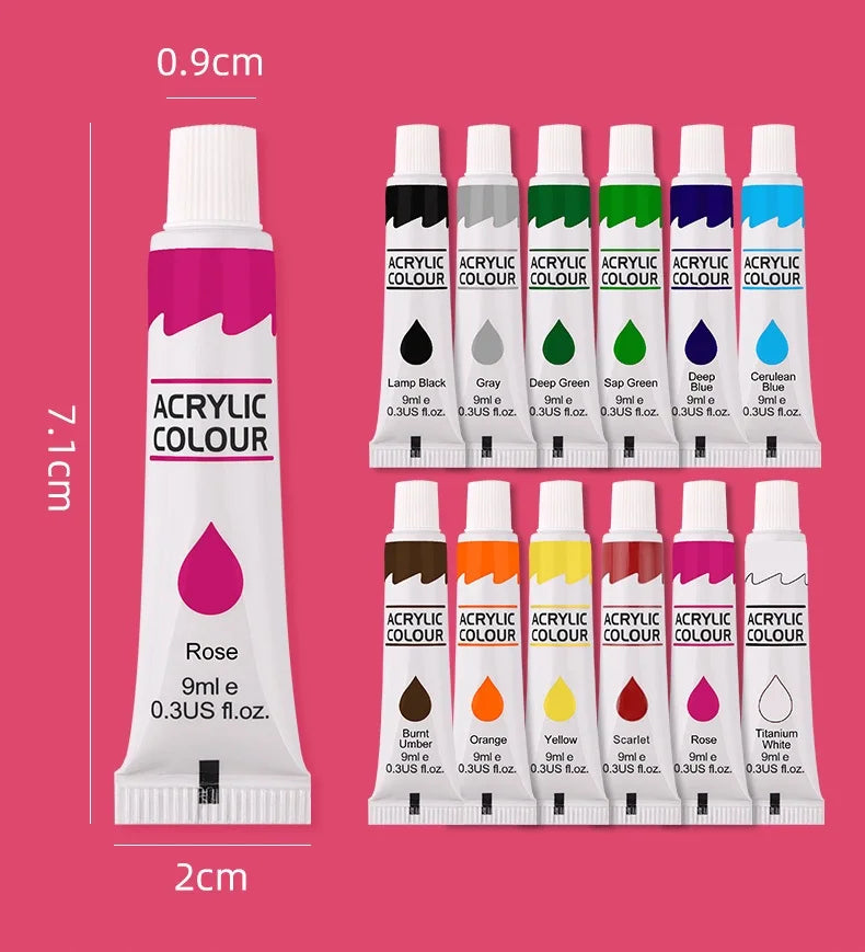 12 Color Acrylic Paint Set 9ml Tubes Waterproof Art Supplies for Beginner Artists DIY Painting on Canvas Wall Art Craft Projects    Home Decor Supply | Online Retail | ShoreShopper.com