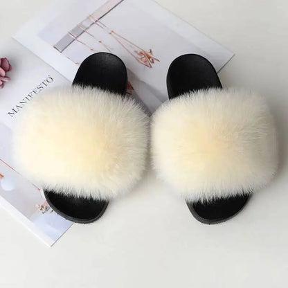 Summer Women Fur Slides Fluffy Furry Slippers Indoor Fuzzy Flip Flops Casual Outdoor Flat Ladies Fur Sandals Plush House Shoes - ShoreCo.Shop