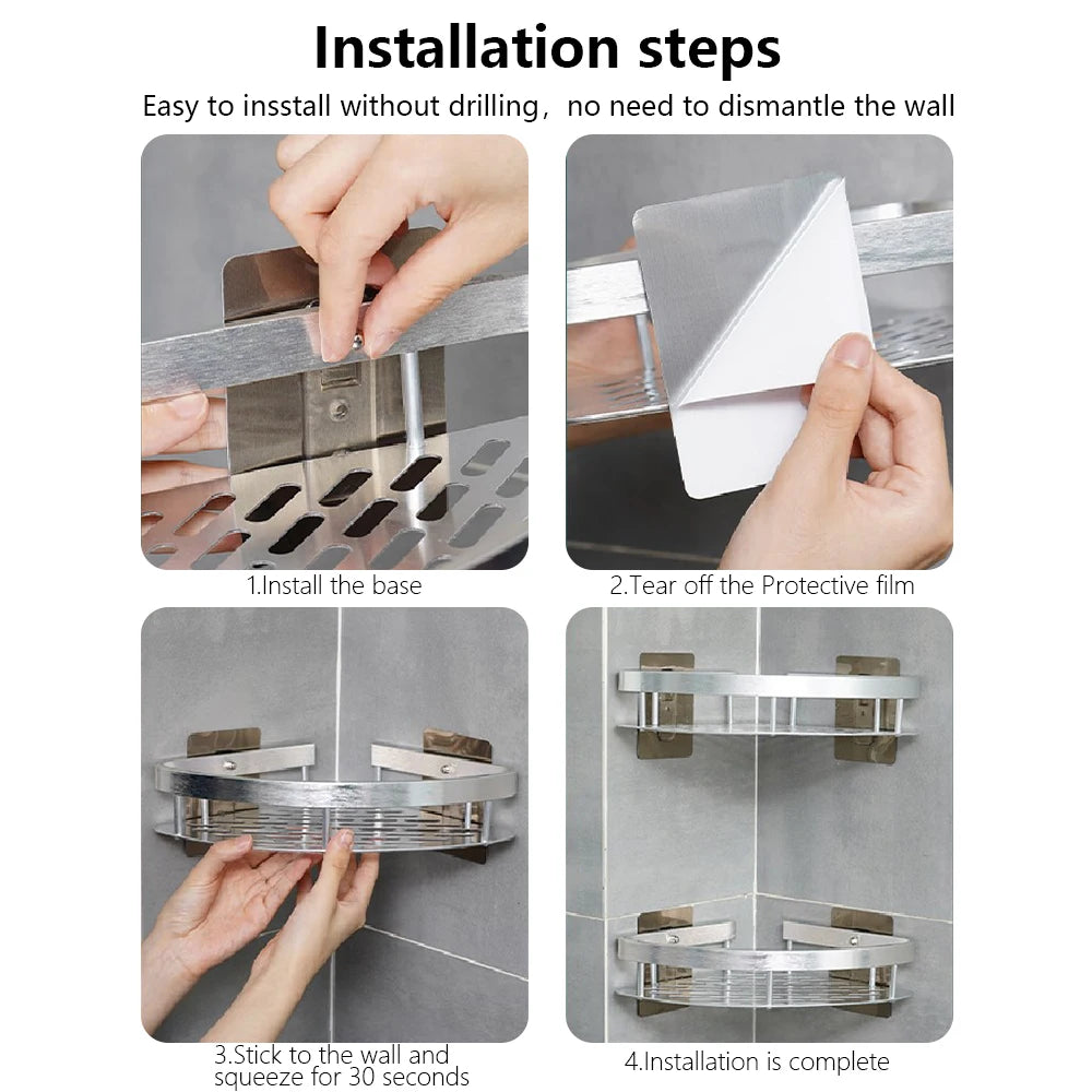 Bathroom Shelves Wall Mounted Non perforated Bathroom Shelf Shower  Storage Shelf  Kitchen Organizer  Bathroom Corner Shelf    Home Decor Supply | Online Retail | ShoreShopper.com