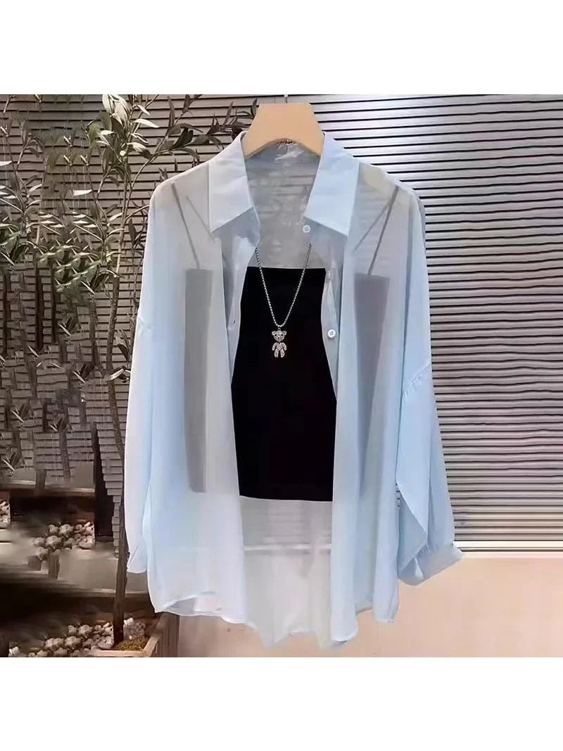 New Women's Shirt | Lightweight Breathable, Solid Color, Straight Button Placket, Lapel, Long-Sleeve, Outerwear & Sun-Protective    Your Coastal Marketplace | Shoreshopper.com