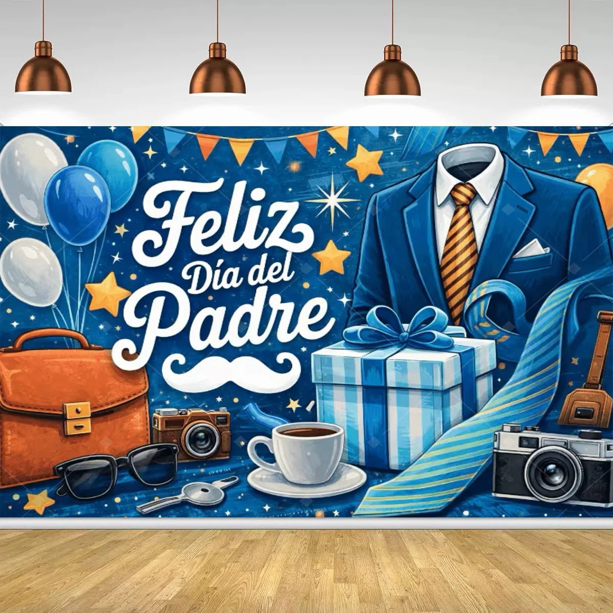 Spanish Feliz Dia Papa Backdrop Father's Day Photo Background Balloon Mustache Tie Banner Dad Party Decoration  Booth Props    Your Coastal Marketplace | Shoreshopper.com